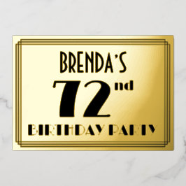 72e verjaardag — Art Deco look "72" + naam Folie Uitnodiging
