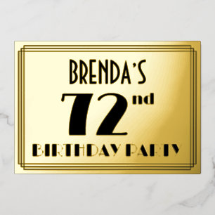 72e verjaardag — Art Deco look "72" + naam Folie Uitnodiging
