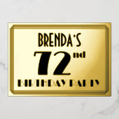 72e verjaardag — Art Deco look "72" + naam Folie Uitnodiging (Voorkant)