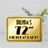 72e verjaardag — Art Deco look "72" + naam Folie Uitnodiging (Staand Voorkant)