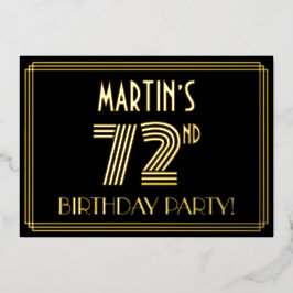 72e verjaardag — Art Deco Style "72" + Naam Folie Uitnodiging