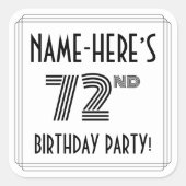 72e verjaardag: Art Deco Style + aangepaste naam Vierkante Sticker (Voorkant)