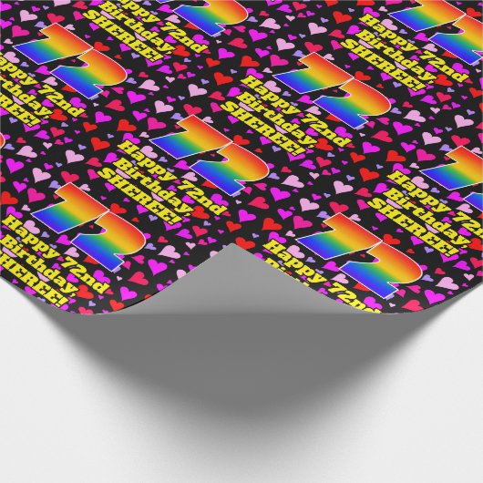 72e verjaardag: Beeldende hartenpatronen, Regenboo Cadeaupapier (Hoek)