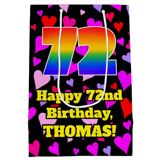 72e verjaardag: Beeldende hartenpatronen, Regenboo Medium Cadeauzakje (Achterkant)