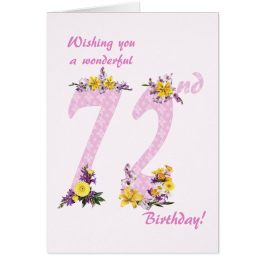 72e verjaardag Bloem Gedecorreerde getallen (Voorkant)