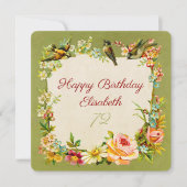 72e verjaardag bloemen & vogels antieke kaart (Voorkant)