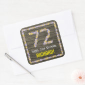 72e verjaardag: Bloemgetal, Faux Wood Look, Naam Vierkante Sticker (Envelop)