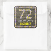 72e verjaardag: Bloemgetal, Faux Wood Look, Naam Vierkante Sticker (Tas)