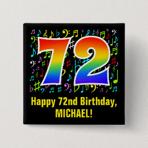 72e verjaardag: Colorful Music Symbols, Rainbow 72 Vierkante Button 5,1 Cm