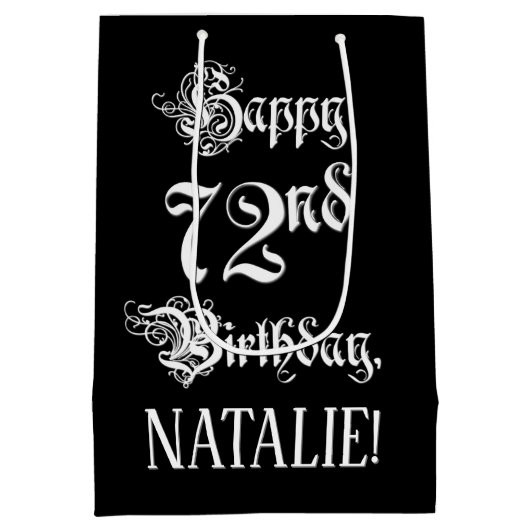 72e verjaardag: Fancy, elegant script + aangepaste Medium Cadeauzakje (Achterkant)
