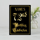 72e verjaardag — Fancy script en aangepaste naam Folie Uitnodiging (Staand Voorkant)