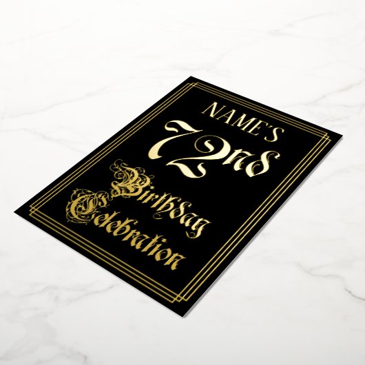 72e verjaardag — Fancy script en aangepaste naam Folie Uitnodiging (Gedraaid)