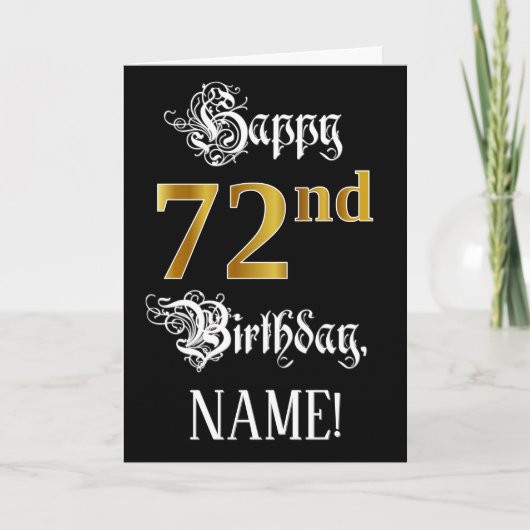 72e verjaardag — Fancy script; Faux Gold Kijk; naa Kaart (Voorkant)
