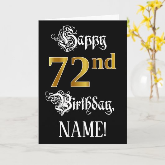 72e verjaardag — Fancy script; Faux Gold Kijk; naa Kaart (Gele Bloem)