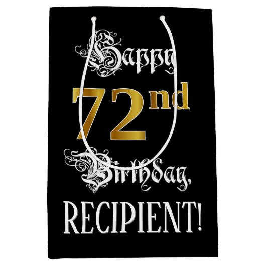 72e verjaardag ~ Fancy script; Faux Gold look; naa Medium Cadeauzakje (Voorkant)