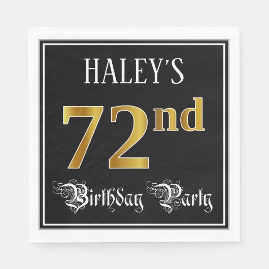 72e verjaardag — Fancy script, Faux Gold look Servet (Voorkant)