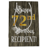 72e verjaardag: Faux Gold look & Faux Wood Pattern Medium Cadeauzakje (Voorkant)
