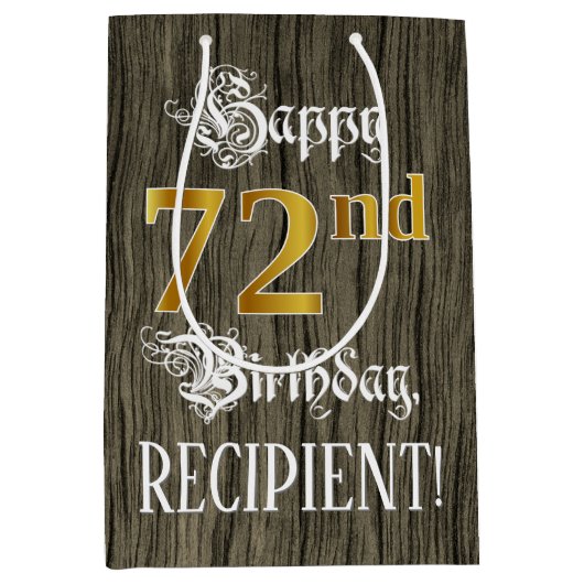 72e verjaardag: Faux Gold look & Faux Wood Pattern Medium Cadeauzakje (Voorkant)