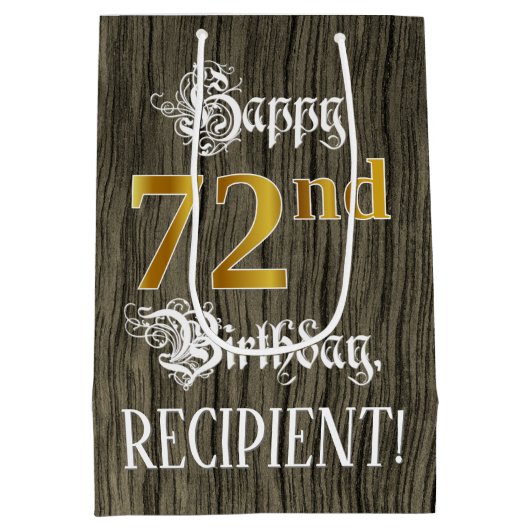 72e verjaardag: Faux Gold look & Faux Wood Pattern Medium Cadeauzakje (Achterkant)