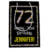 72e verjaardag: Floral Flowers Number, Custom Name Medium Cadeauzakje (Voorkant)
