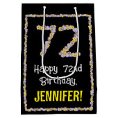 72e verjaardag: Floral Flowers Number, Custom Name Medium Cadeauzakje (Achterkant)