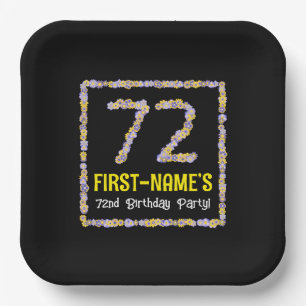 72e verjaardag: Floral Flowers Number, Custom Name Papieren Bordje