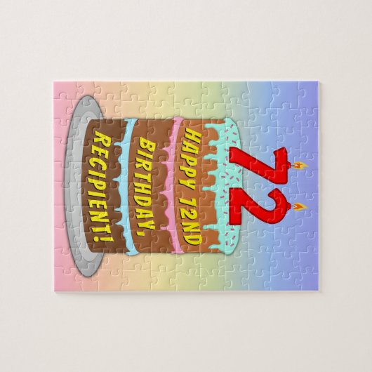 72e verjaardag: Fun Cake and Candles + Custom Name Legpuzzel (Horizontaal)