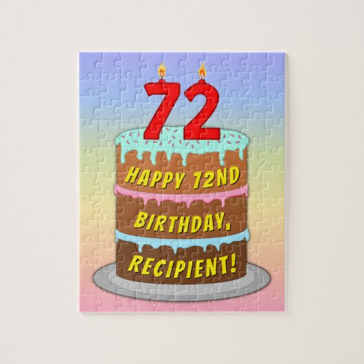 72e verjaardag: Fun Cake and Candles + Custom Name Legpuzzel (Verticaal)
