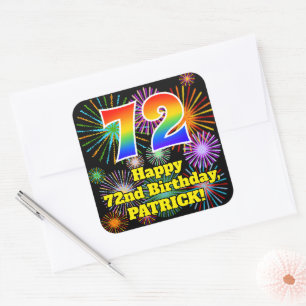 72e verjaardag: Fun Fireworks Kijk, regenboog # 72 Vierkante Sticker