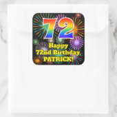 72e verjaardag: Fun Fireworks Kijk, regenboog # 72 Vierkante Sticker (Tas)