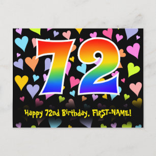 72e verjaardag: Fun Hearts-patroon, Regenboog 72 Briefkaart