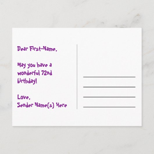 72e verjaardag: Fun Hearts-patroon, Regenboog 72 Briefkaart (Achterkant)