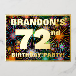 72e verjaardag: Fun, kleurrijke Fireworks look Folie Uitnodiging