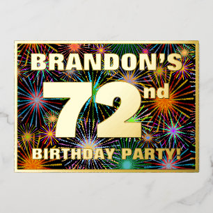 72e verjaardag: Fun, kleurrijke Fireworks look Folie Uitnodiging