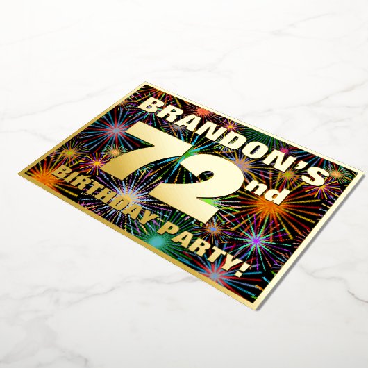 72e verjaardag: Fun, kleurrijke Fireworks look Folie Uitnodiging (Gedraaid)