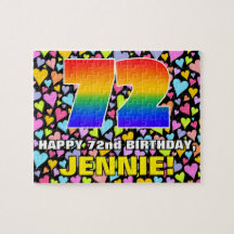 72e verjaardag - Fun, liefhebbende hartvormen + "7