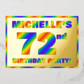 72e verjaardag - Fun, regenboogspectrum "72" Folie Uitnodiging (Voorkant)
