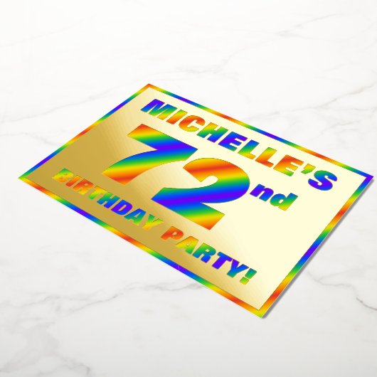 72e verjaardag - Fun, regenboogspectrum "72" Folie Uitnodiging (Gedraaid)