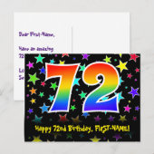 72e verjaardag: Fun Stars Pattern, Rainbow 72, naa Briefkaart (Voorkant / Achterkant)