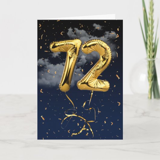 72e verjaardag Gold Mylar ballon en Confetti Card Kaart (Voorkant)