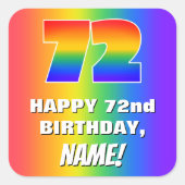 72e verjaardag: kleurrijk, vun regenboogpatroon #  vierkante sticker (Voorkant)