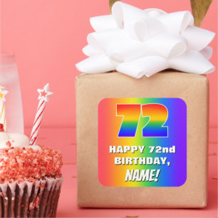 72e verjaardag: kleurrijk, vun regenboogpatroon #  vierkante sticker