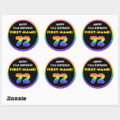 72e verjaardag: kleurrijke regenboog # 72, Naam va Ronde Sticker (Vel)