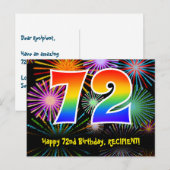 72e verjaardag – leuk vuurwerkpatroon + regenboog  briefkaart (Voorkant / Achterkant)