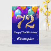 72e verjaardag marineblauw en goudkleurige ballonn kaart (Gele Bloem)