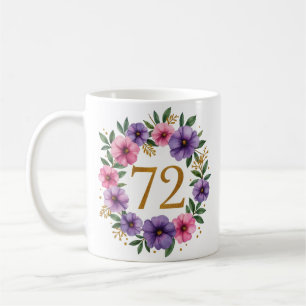 72e Verjaardag Mok – Bloemenkrans met gouden numme