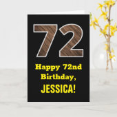 72e verjaardag: naam, nep hout graan patroon "72" kaart (Gele Bloem)