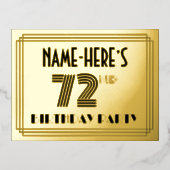 72e verjaardag partij ~ Art Deco Style "72" + naam Folie Uitnodiging Briefkaart (Voorkant)