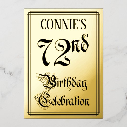 72e verjaardag Partij — Elegant Manuscript + de Na Folie Uitnodiging (Voorkant)