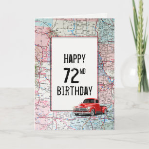 72e verjaardag Red Retro Truck op Map Kaart